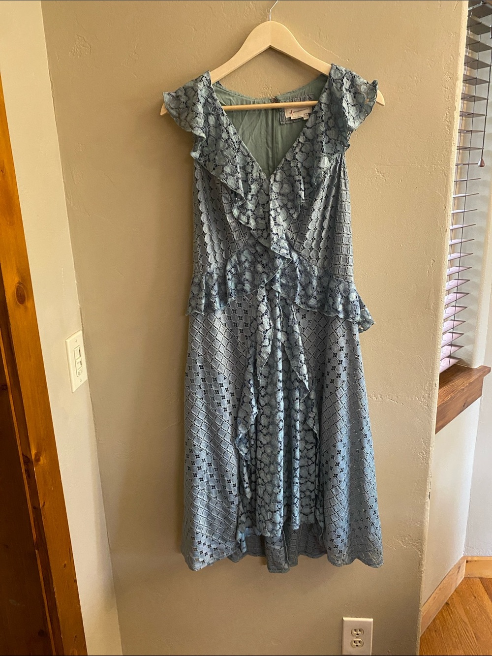 Anthropologie Light Blue Ruffle-Trim Midi Dress